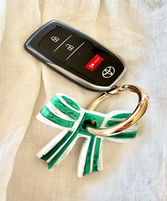 Greenwood Designs Stripey Bow Resin Keyring