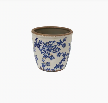 Blue Floral Herb Pot
