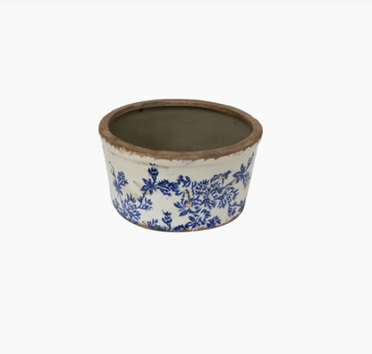 Blue Floral Wide Herb Pot