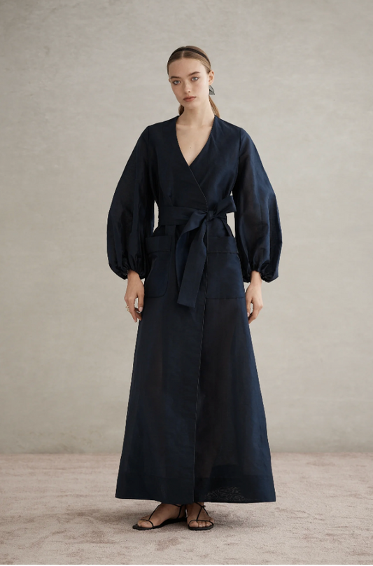 Pizzo Balloon Sleeve Wrap Dress