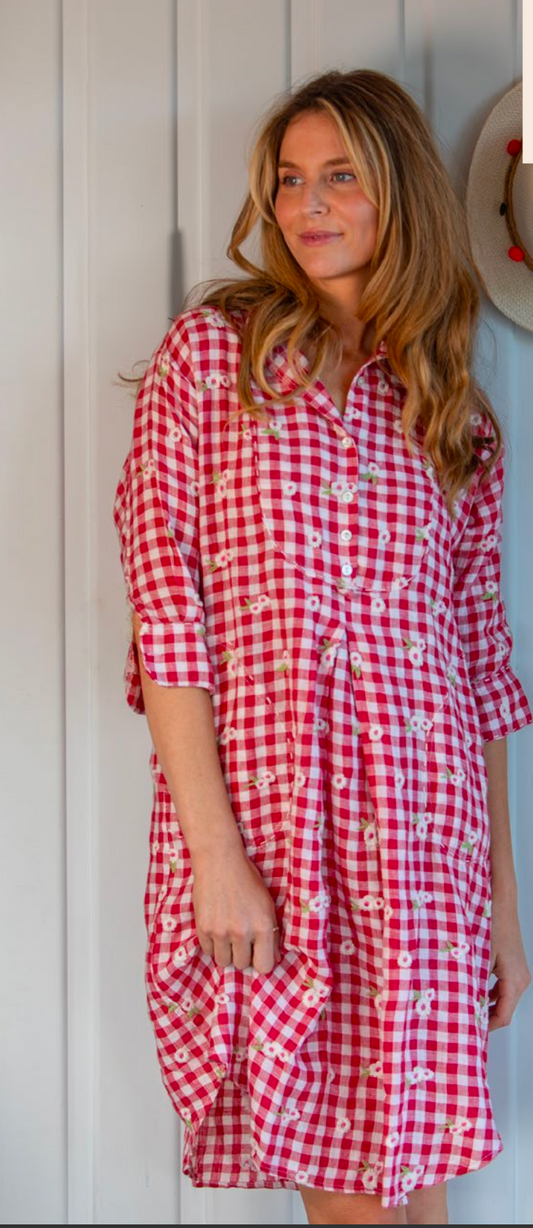 Mandalay Lee Gingham Flowers Shirt Dress