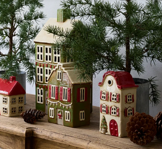 Christmas Tea Light House wth Green Shutters