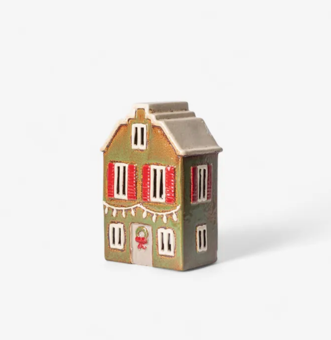 Christmas Tea Light House wth Green Shutters