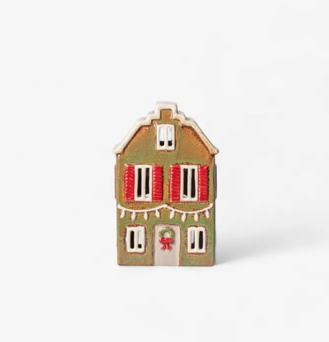 Christmas Tea Light House wth Green Shutters
