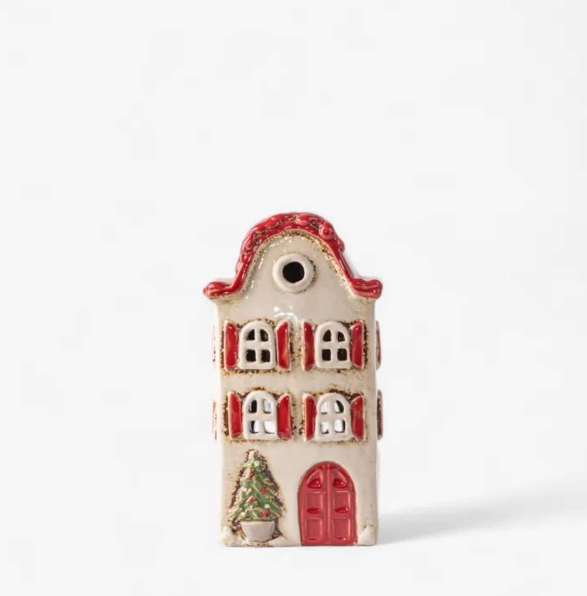 Christmas Tea Light Stone Villa with red Shutters