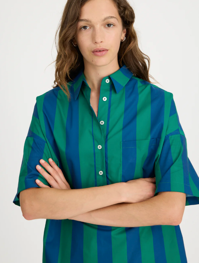LMND Chiara Half Placket Stripe Shirt