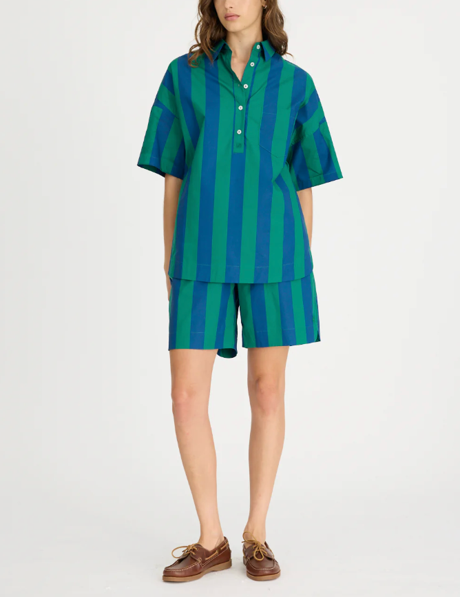 LMND Chiara Half Placket Stripe Shirt