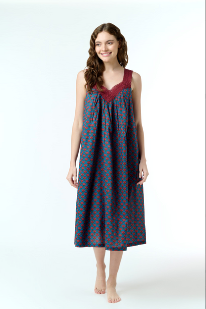 V Neck Laced Navy + Red Nightie