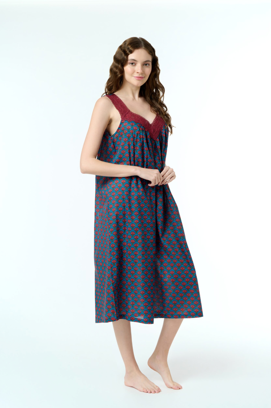V Neck Laced Navy + Red Nightie
