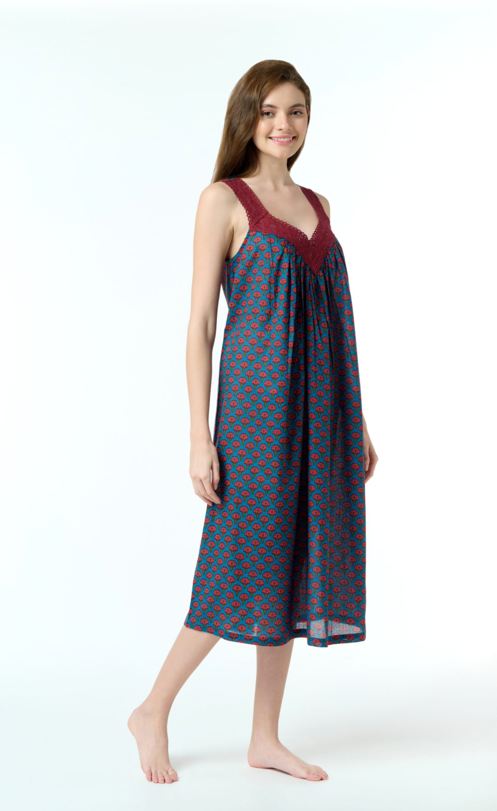 V Neck Laced Navy + Red Nightie