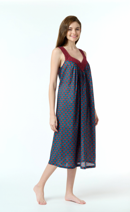 V Neck Laced Navy + Red Nightie