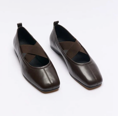 Walnut Iva Leather Ballet - Chocolate