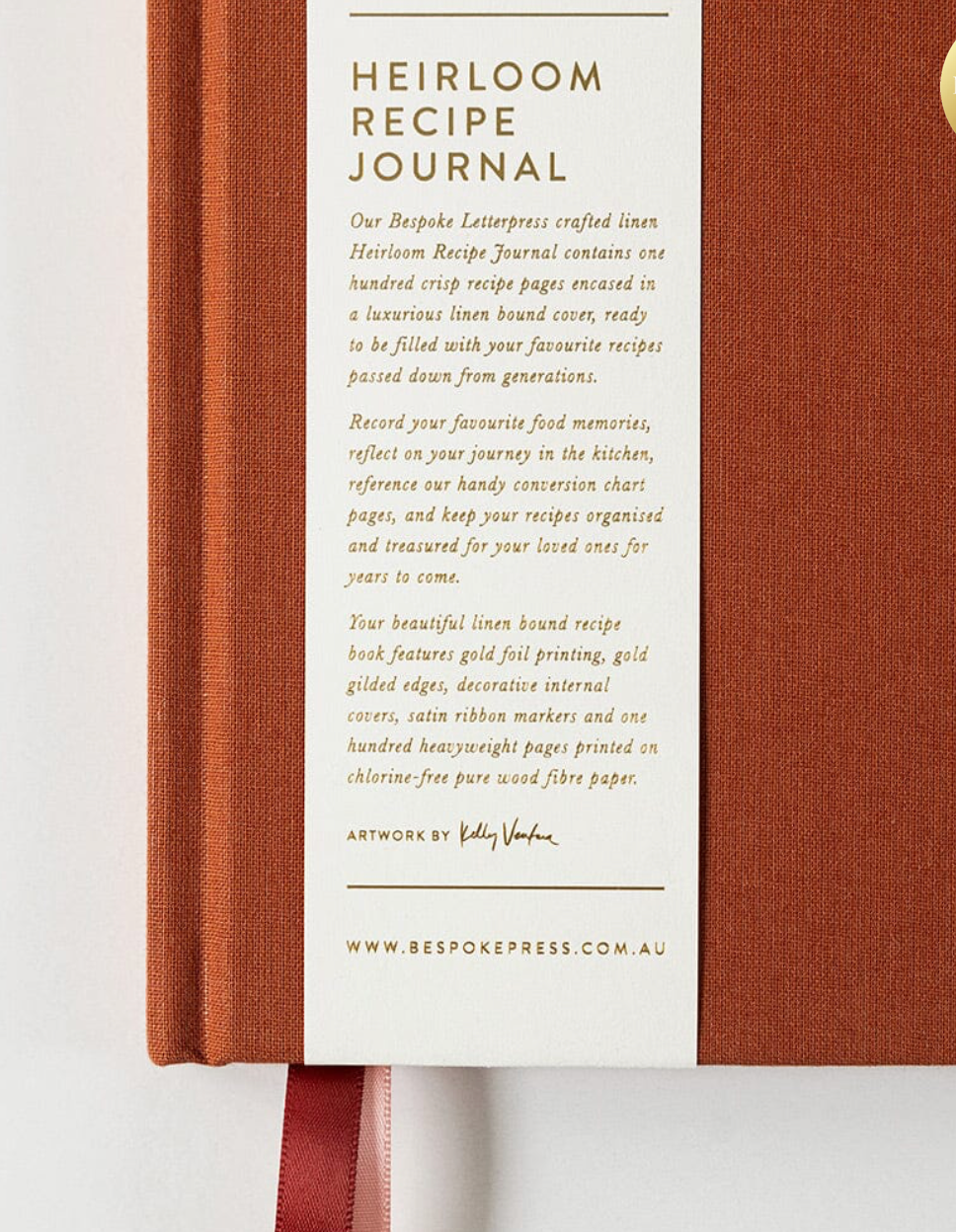 Bespoke Letterpress Heirloom Recipe Book Journal