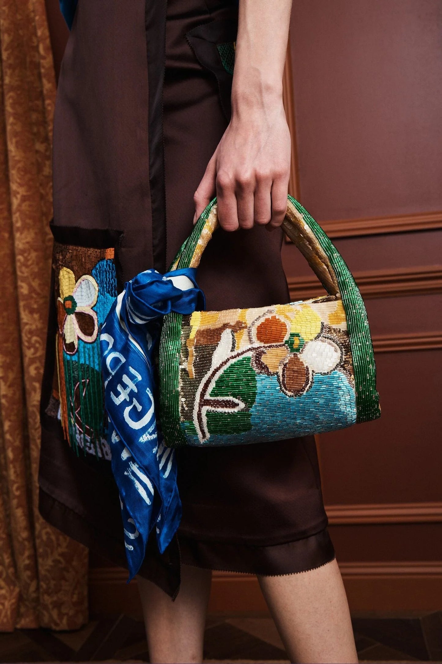 Alemais Limelight Beaded Barrel Bag