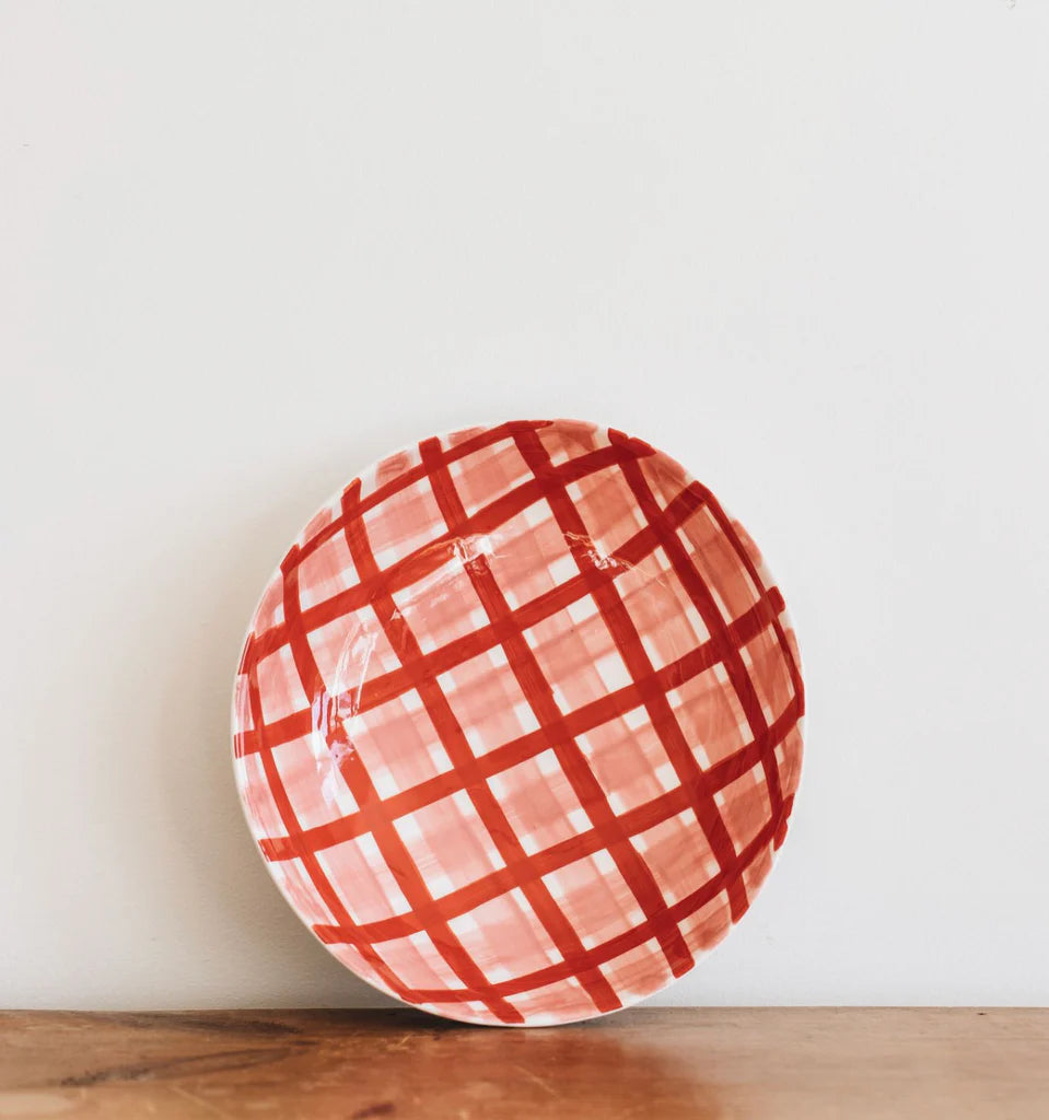 Noss Pink and Red Gingham Salad Bowl