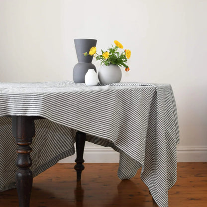 Salt and Pepper Stripe Linen Tablecloth