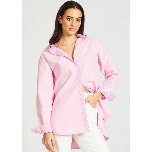 Shirty The Oxford Oversized Shirt - Stripe Pink WAs $180