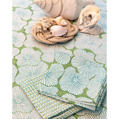 Mandalay Designs Hibiscus Stripe Nile Blue Table Linen