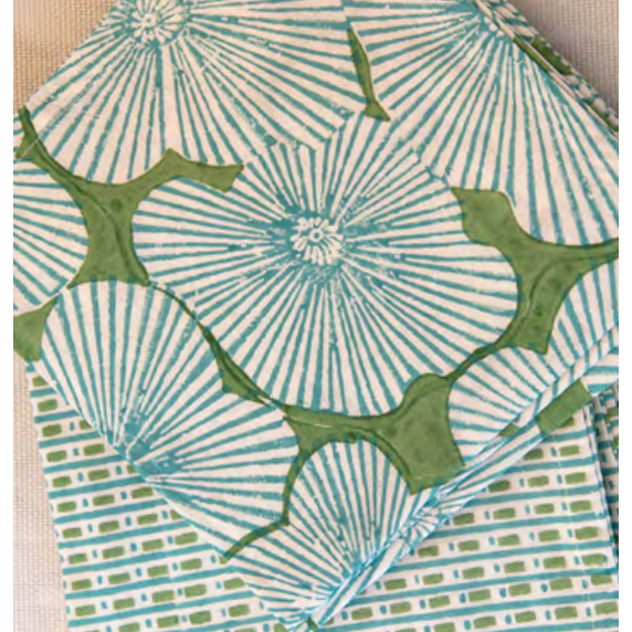 Mandalay Designs Hibiscus Stripe Nile Blue Table Linen WAs $170