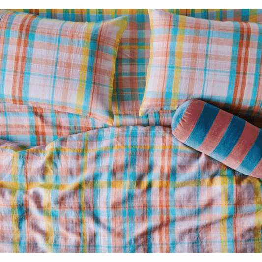 Kip & Co Paradise Tartan Linen Pillowcase Set NOW HALF PRICE
