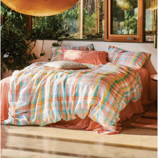 Kip & Co Paradise Tartan Linen Pillowcase Set NOW HALF PRICE